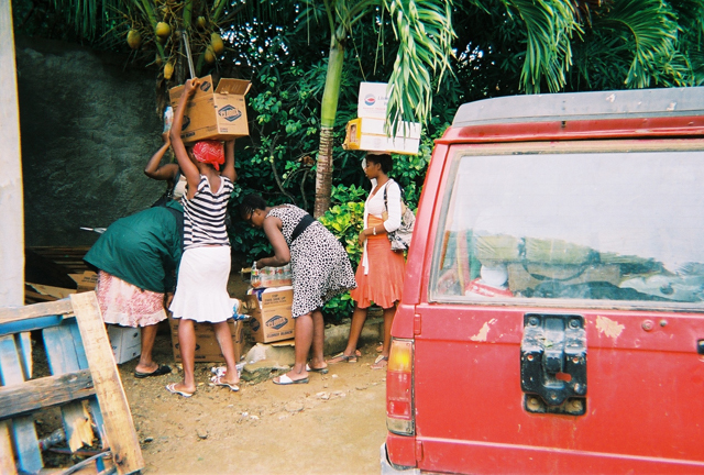 haiti-picture Supplies being distributed to Royal Caribbean employees and their families